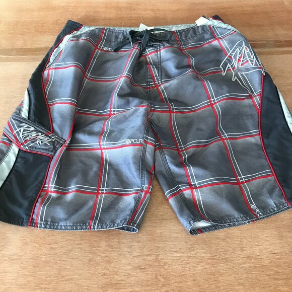 Rip Curl Board Swim Shorts Men 36 Gray Plaid Tie Waist Pocket Beach Athleisure - Picture 1 of 13